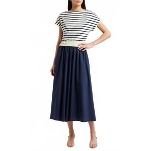 NEW ZOE AND CLAIRE cotton striped midi dress in navy